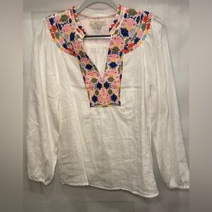 Boden White Embroidered Long Sleeve Blouse